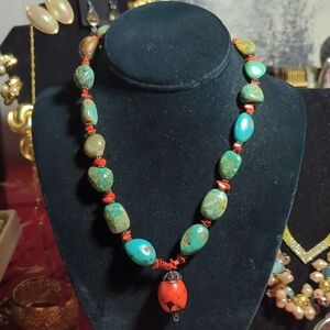 Vintage Turquoise And Coral Necklace
